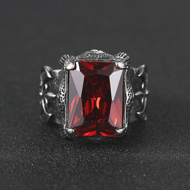OIDEA Stainless Steel Bikers GOthic Dragon Claw Ring Red CZ Knight Bands,Size 8 - Image 3